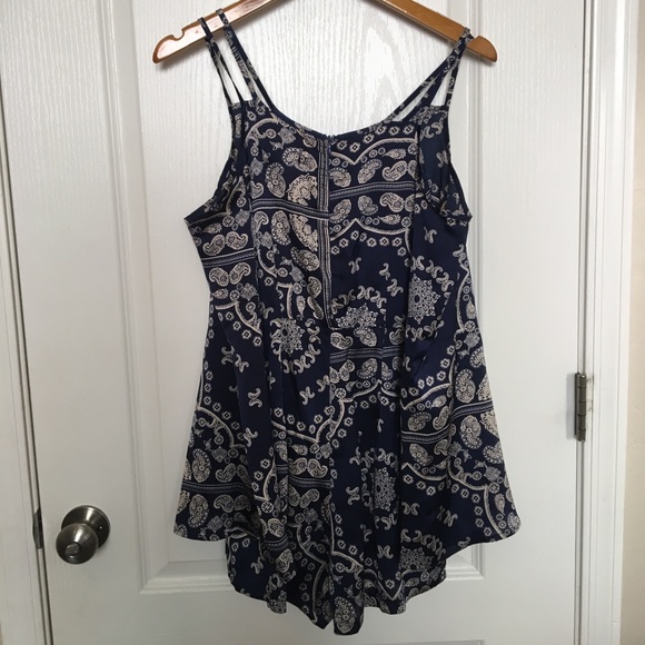 Blue Paisley Print Cold Shoulder Playsuit - Picture 3 of 6